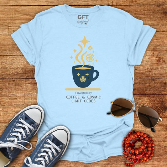 Powered by Coffee & Cosmic Light Codes - T-Shirt