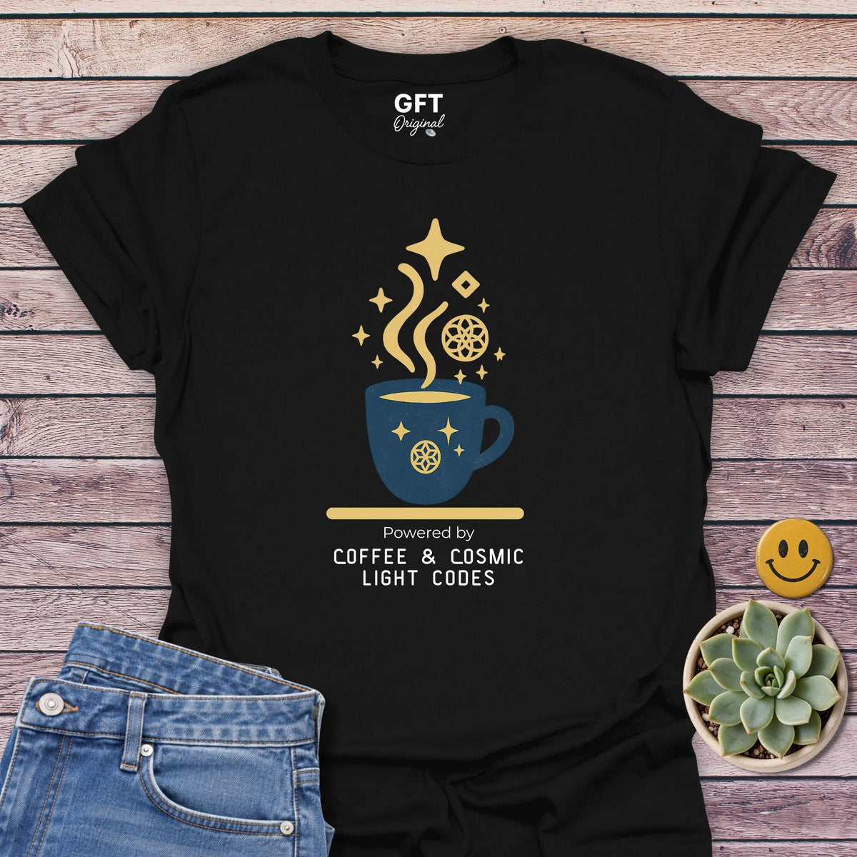 Coffee & Cosmic Light Codes Classic Tee in Black