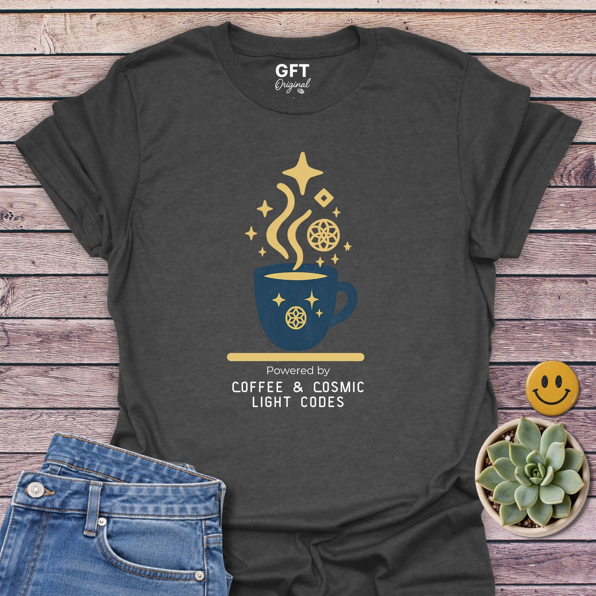Coffee & Cosmic Light Codes Classic Tee in Dark Heather