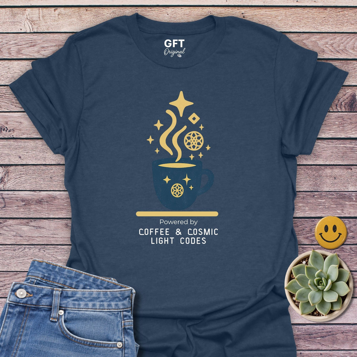 Coffee & Cosmic Light Codes Classic Tee in Heather Navy