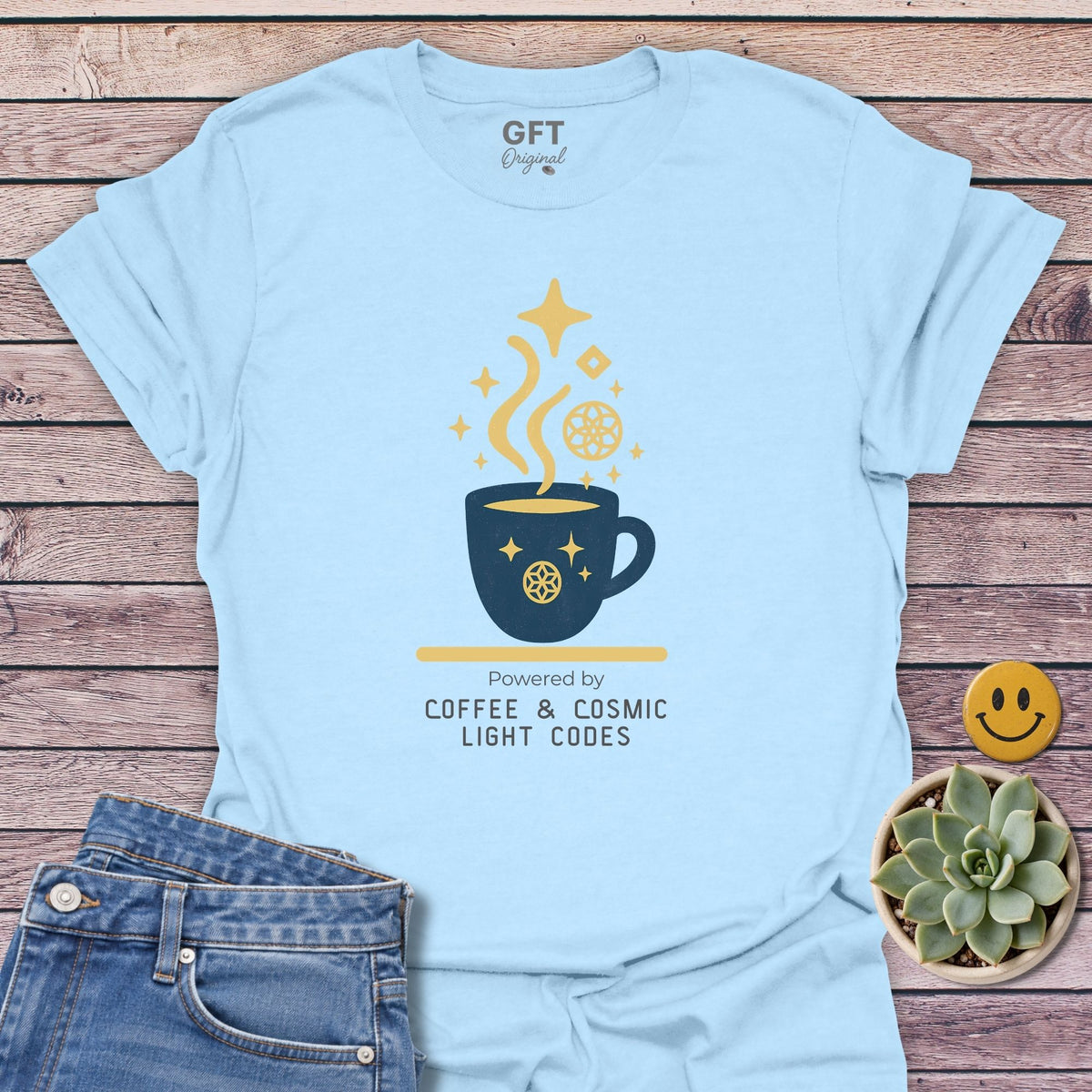 Coffee & Cosmic Light Codes Classic Tee in Light Blue