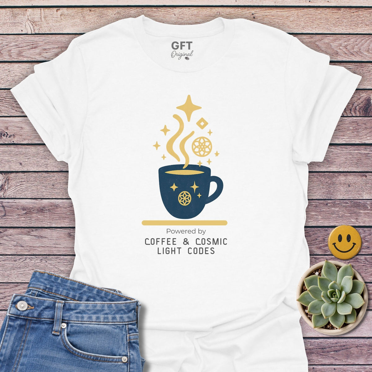 Coffee & Cosmic Light Codes Classic Tee in White
