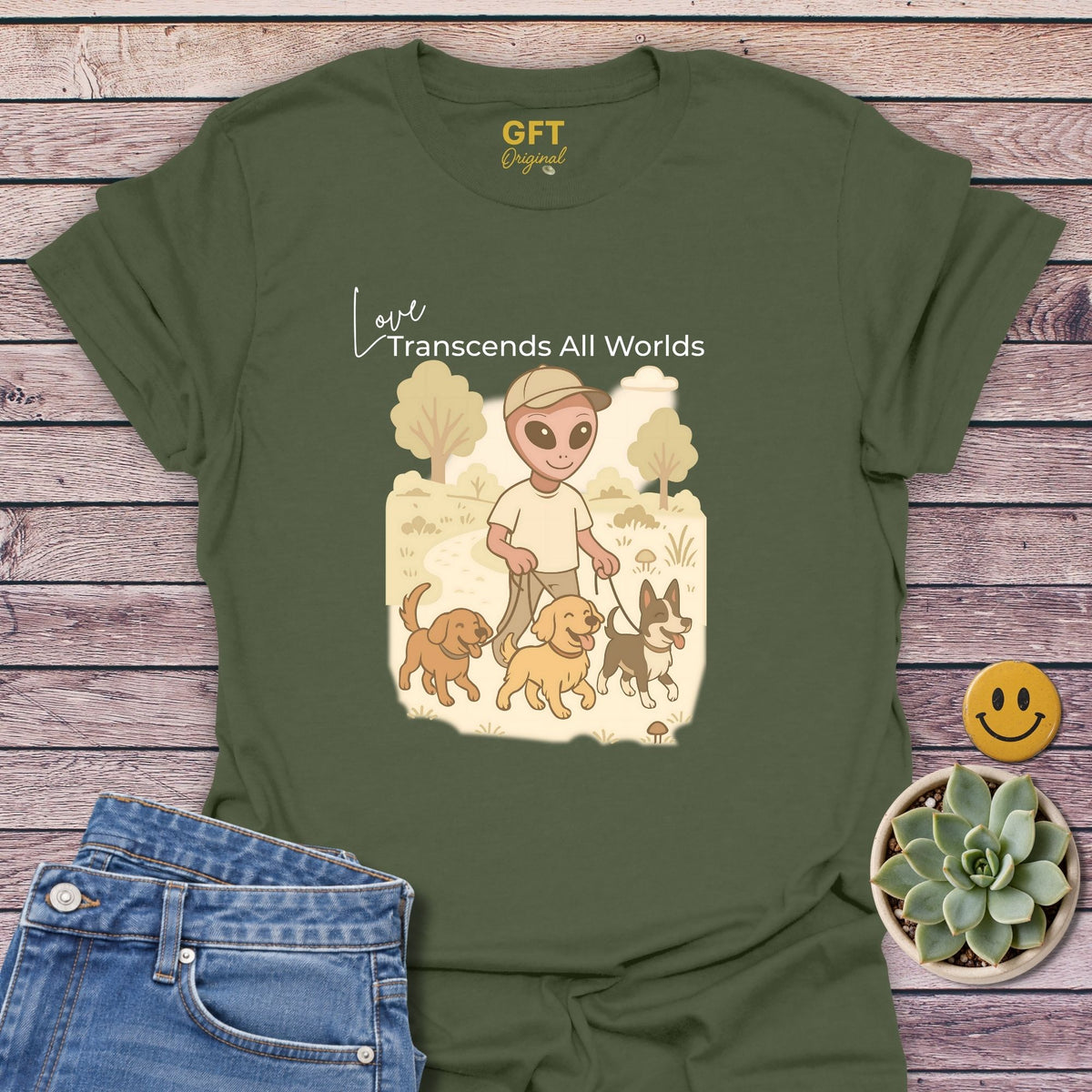 Love Transcends Classic Tee in Military Green