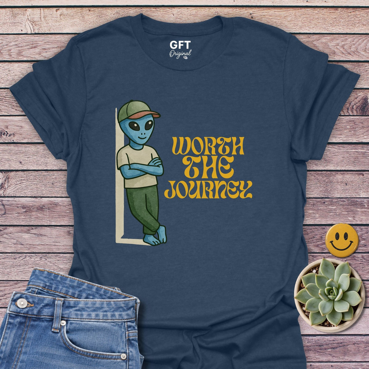 Worth The Journey Classic Tee in Heather Navy