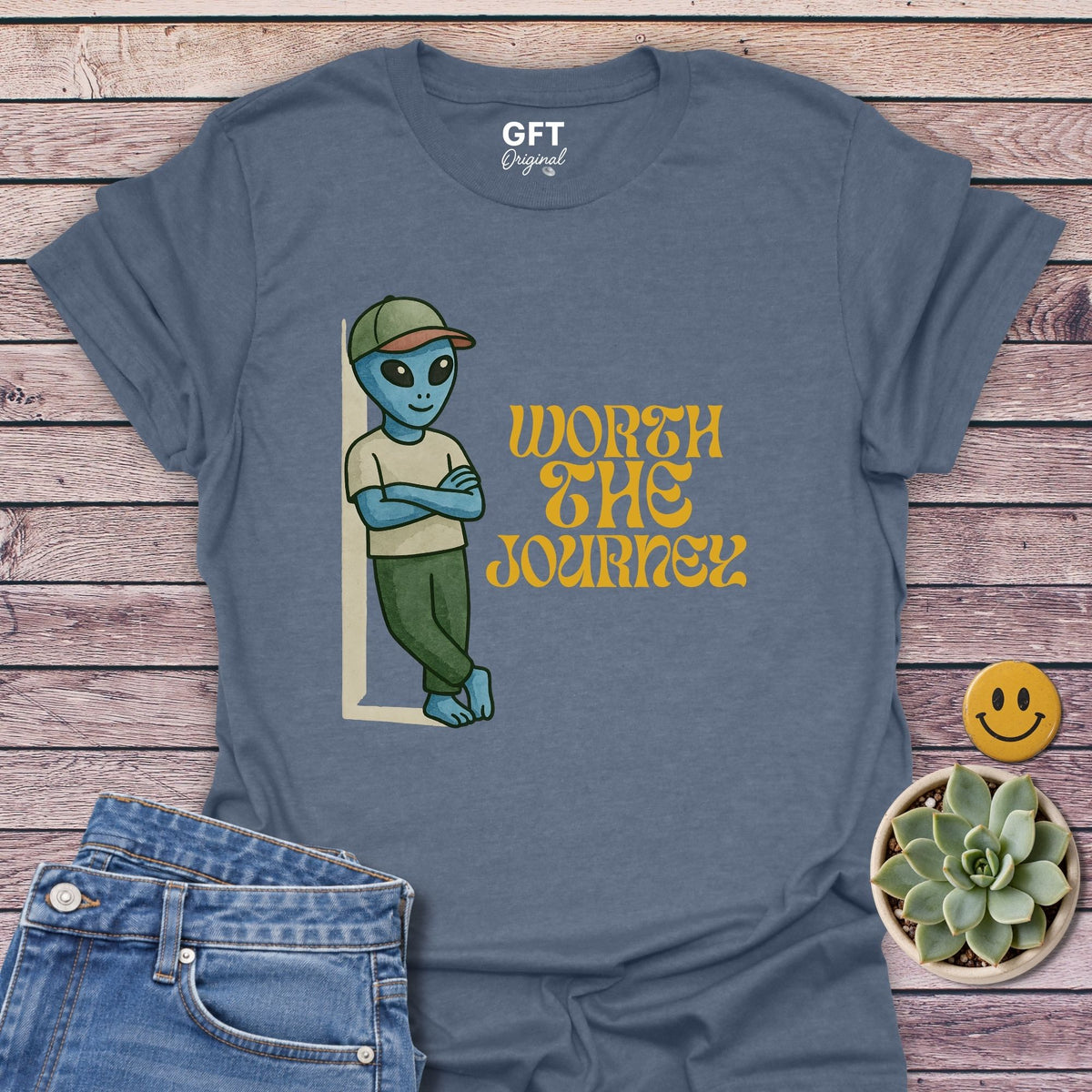 Worth The Journey Classic Tee in Heather Indigo