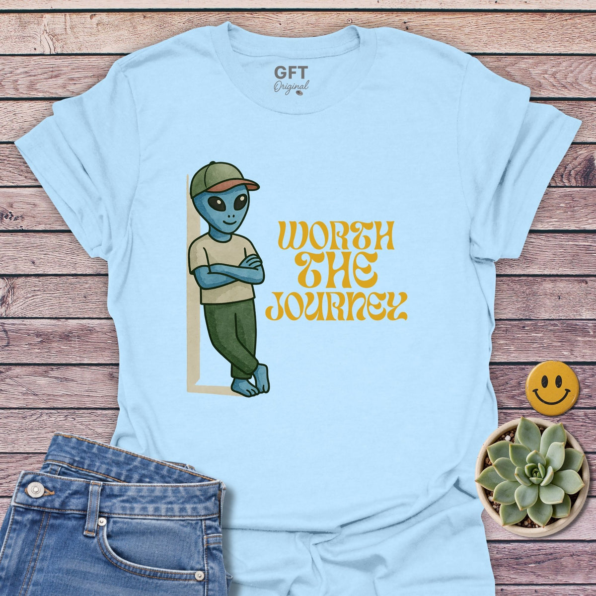 Worth The Journey Classic Tee in Light Blue