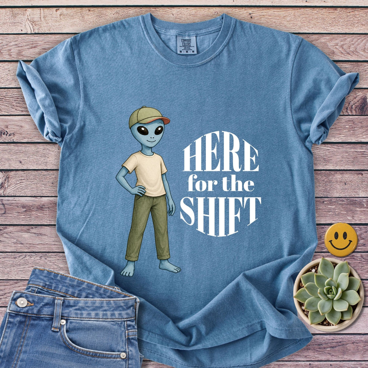 Here for the Shift T-Shirt in Blue Jean