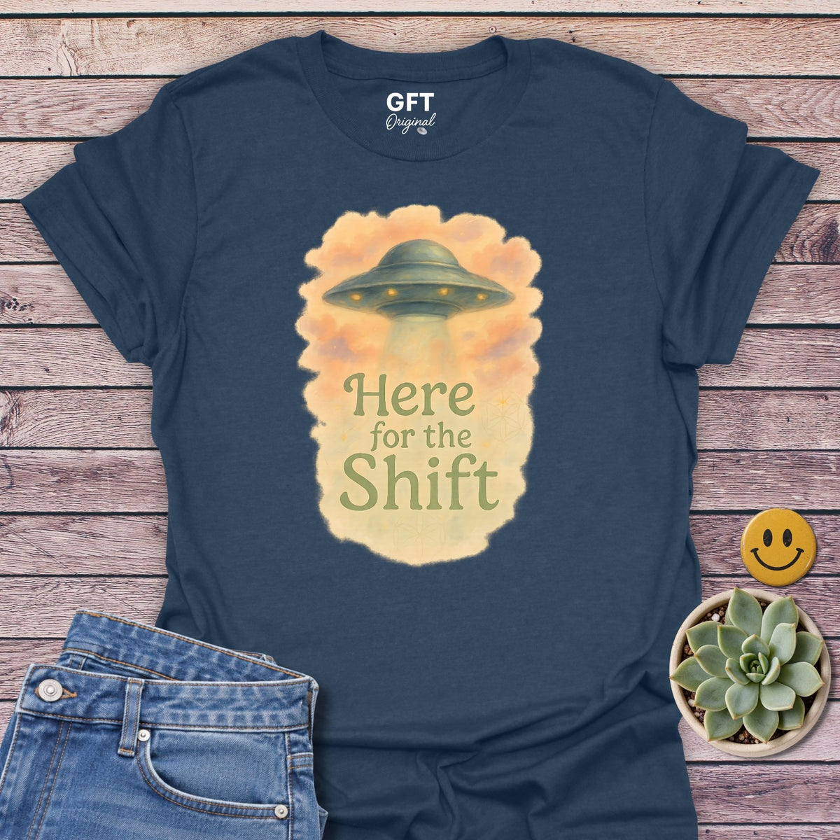 Here for the Shift UFO T-Shirt in Heather Navy