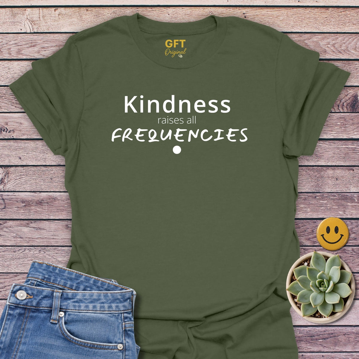Kindness Raises All T-Shirt in Military Green