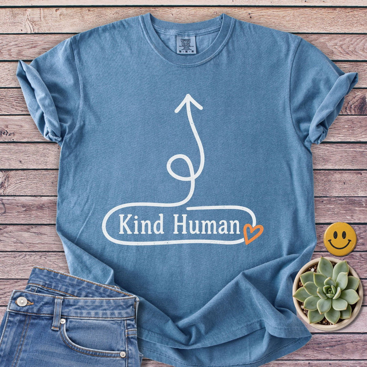 Kind Human Here T-Shirt in Blue Jean