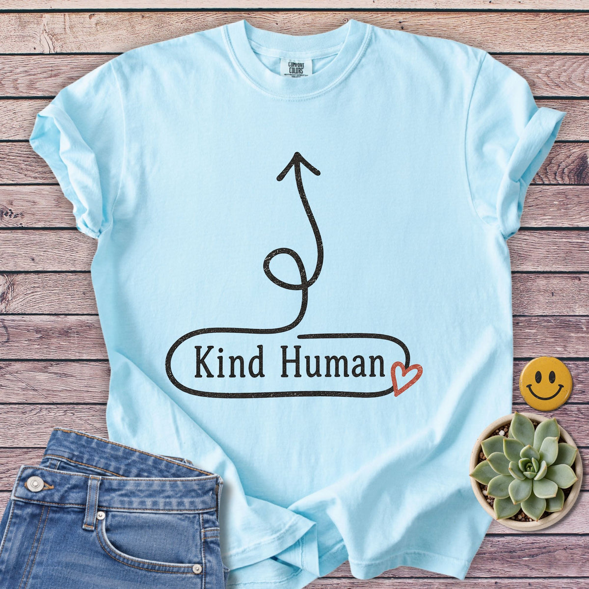 Kind Human Here T-Shirt in Chambray