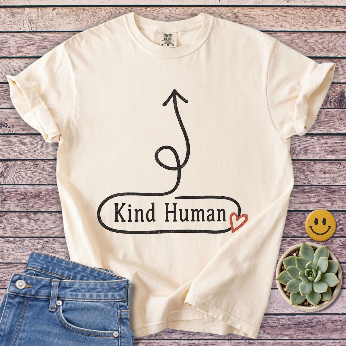 Kind Human Here T-Shirt in Ivory