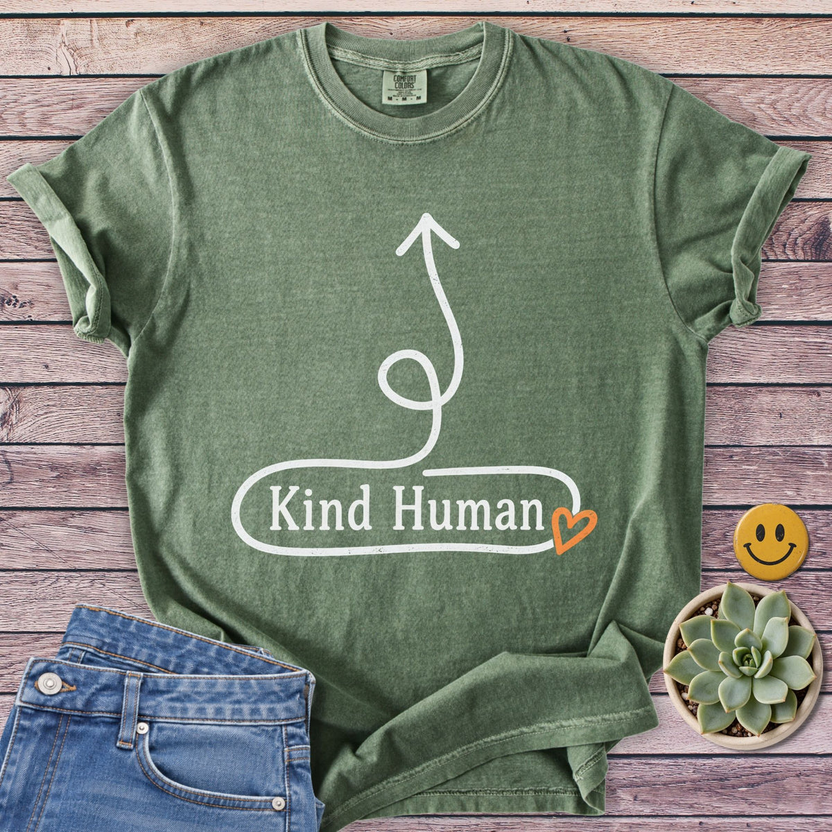 Kind Human Here T-Shirt in Moss