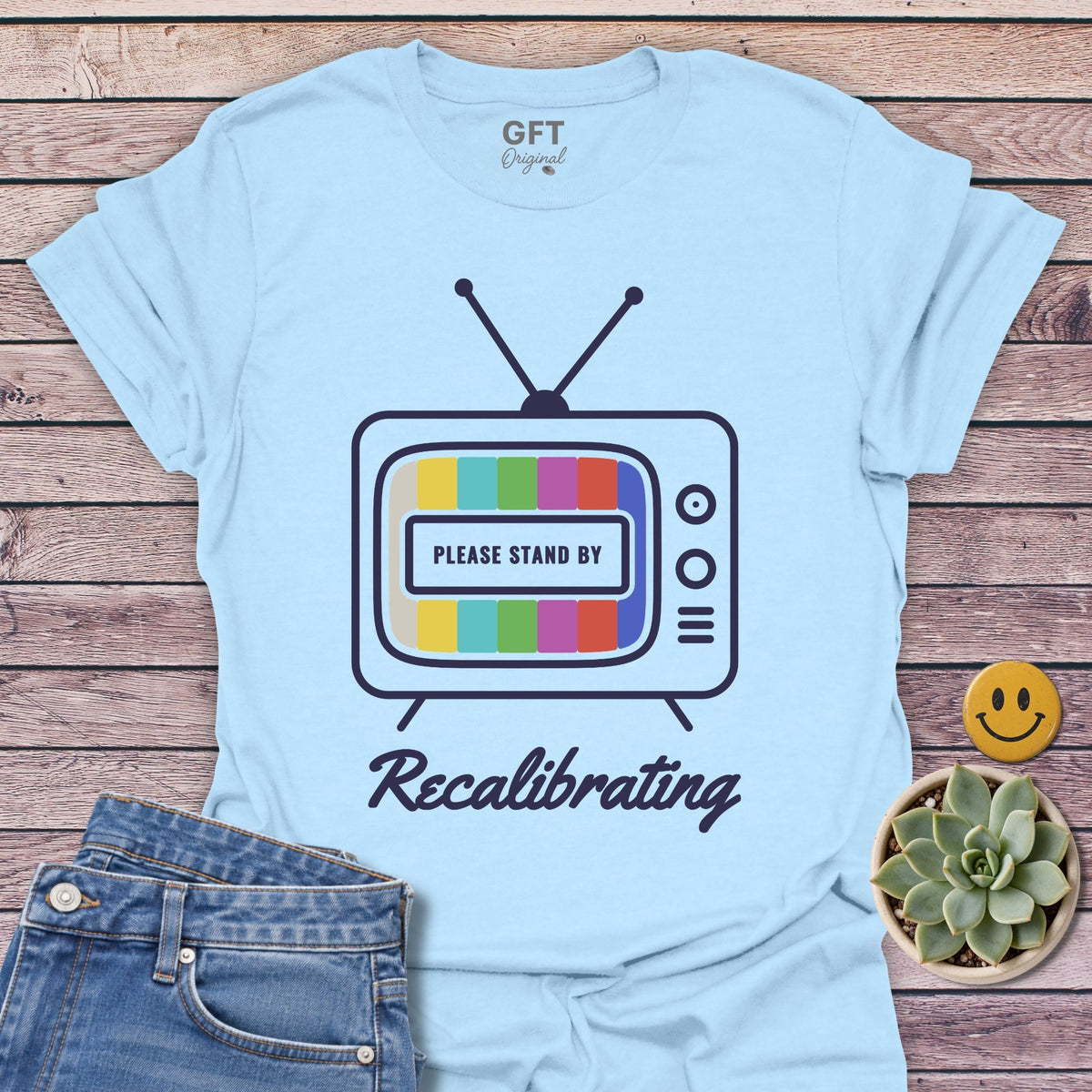 Please Stand By T-Shirt in Light Blue
