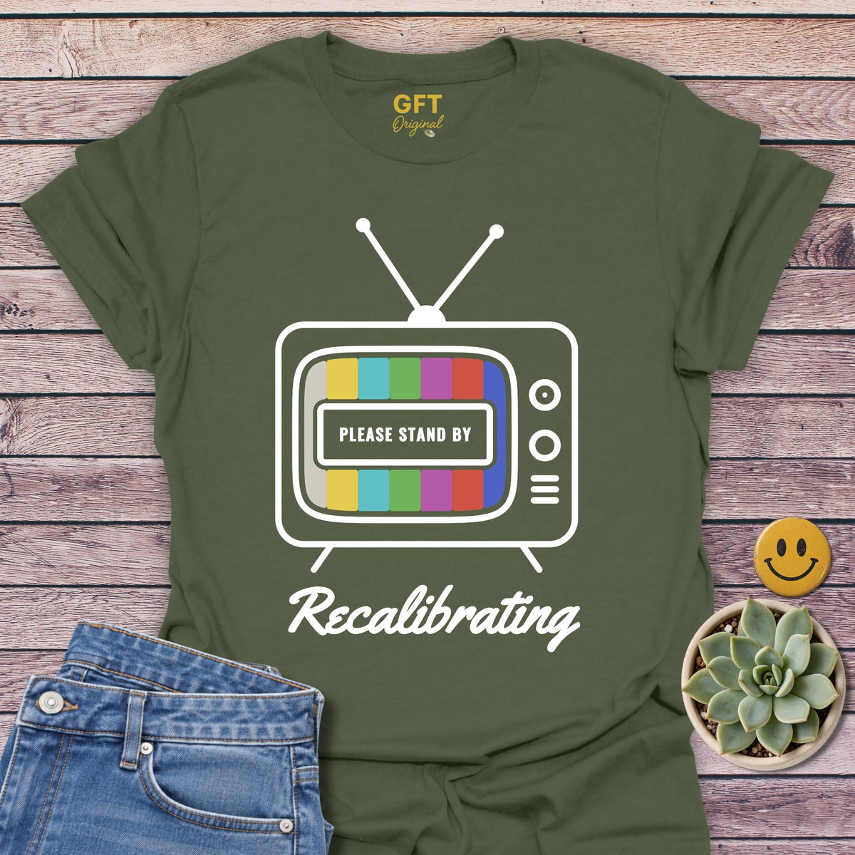 Please Stand By T-Shirt in Military Green