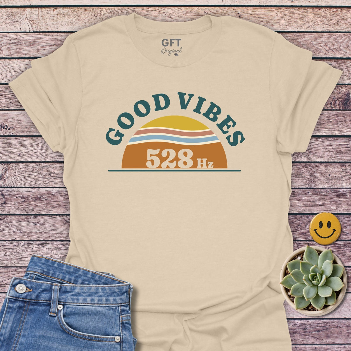 Good Vibes 528 T-Shirt in Sand