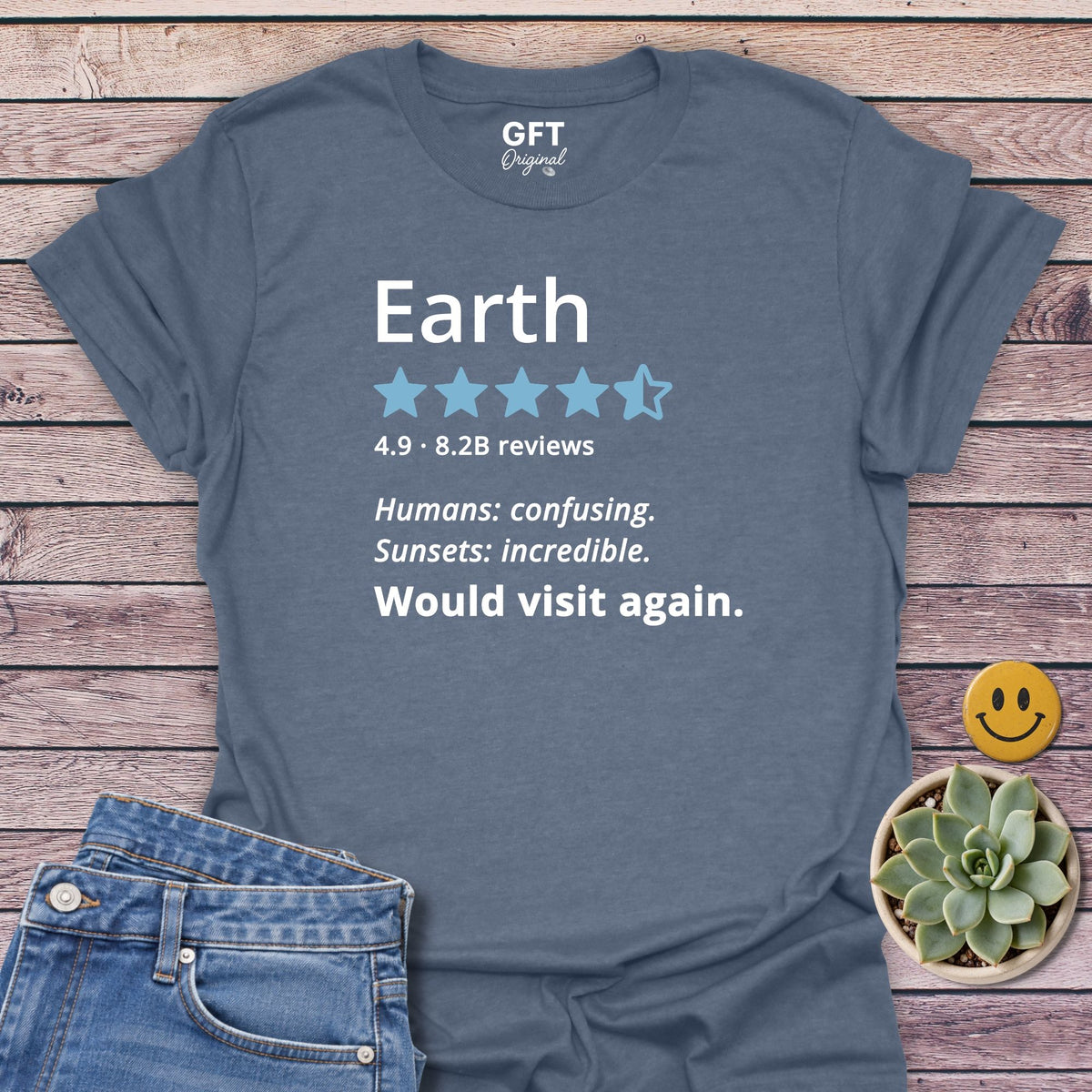 Would Visit Again T-Shirt in Heather Indigo