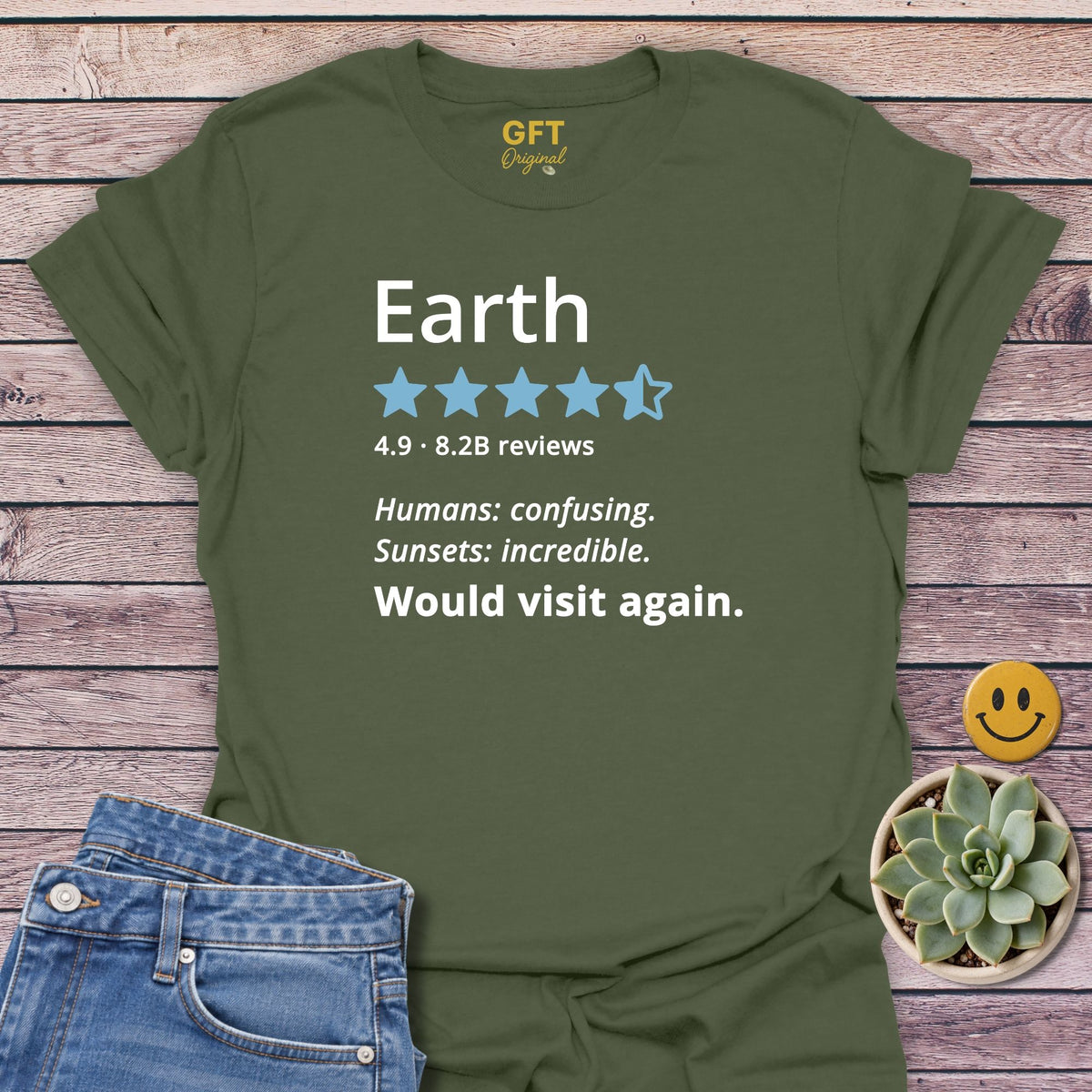 Would Visit Again T-Shirt in Military Green