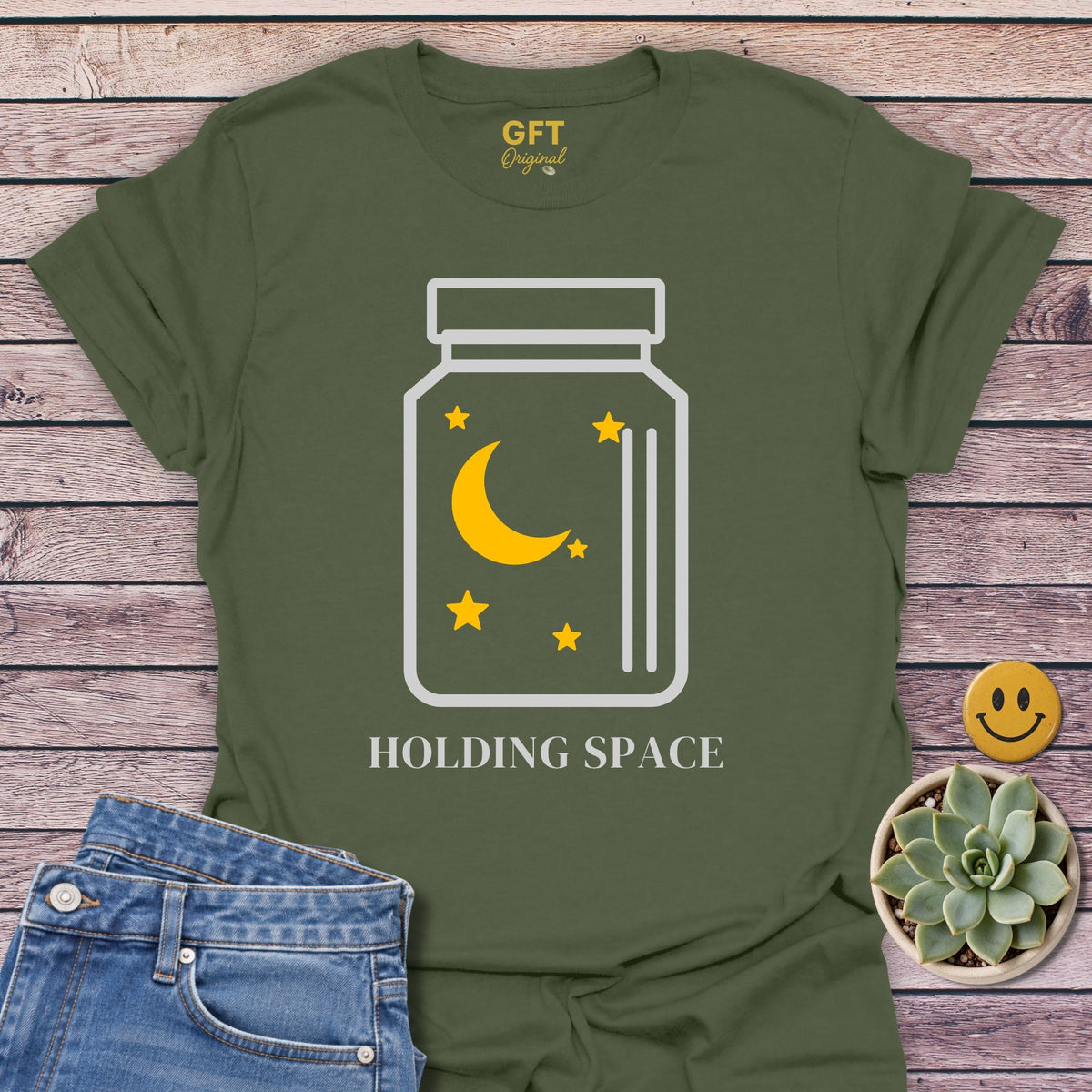 Holding Space T-Shirt in Military Green