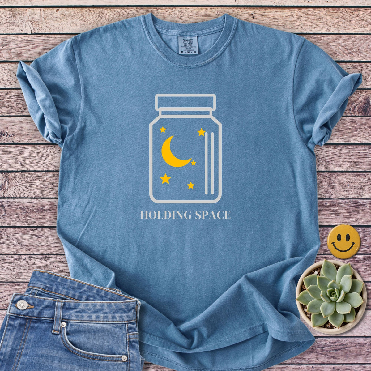 Holding Space T-Shirt in Blue Jean