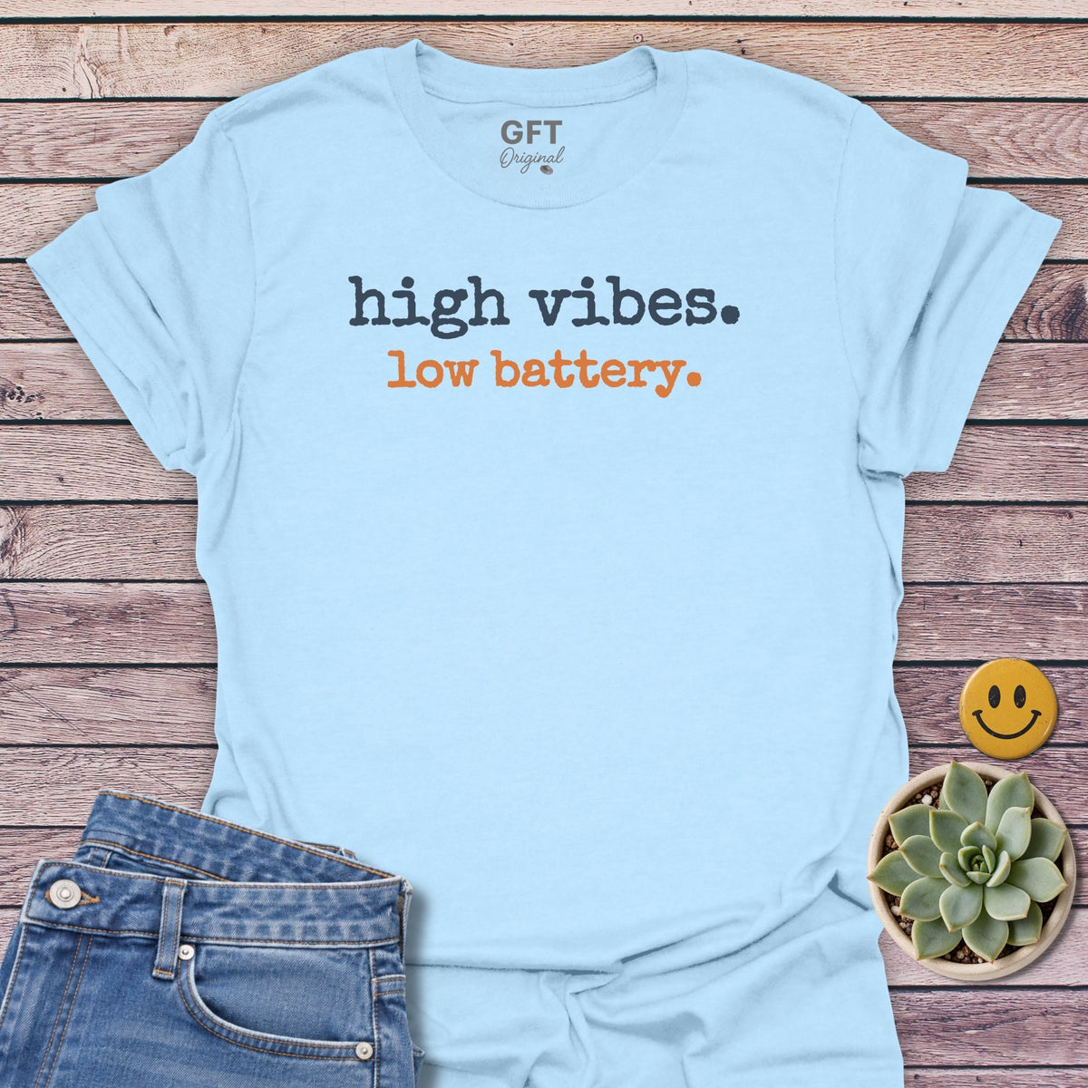 Low Battery T-Shirt in Light Blue