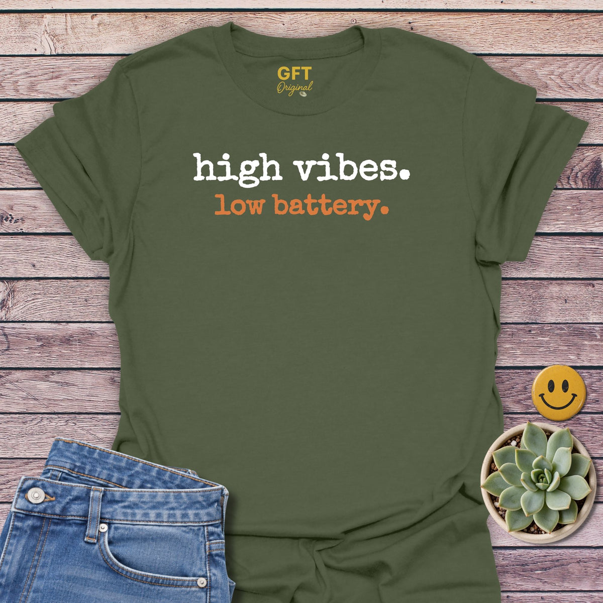 Low Battery T-Shirt in Military Green