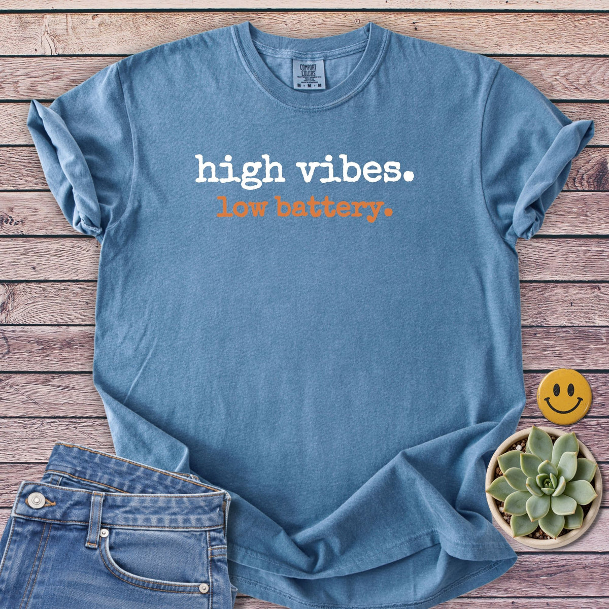 Low Battery T-Shirt in Blue Jean