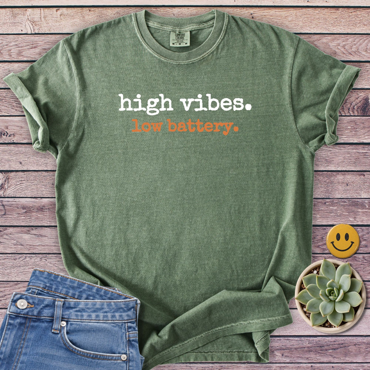 Low Battery T-Shirt in Moss