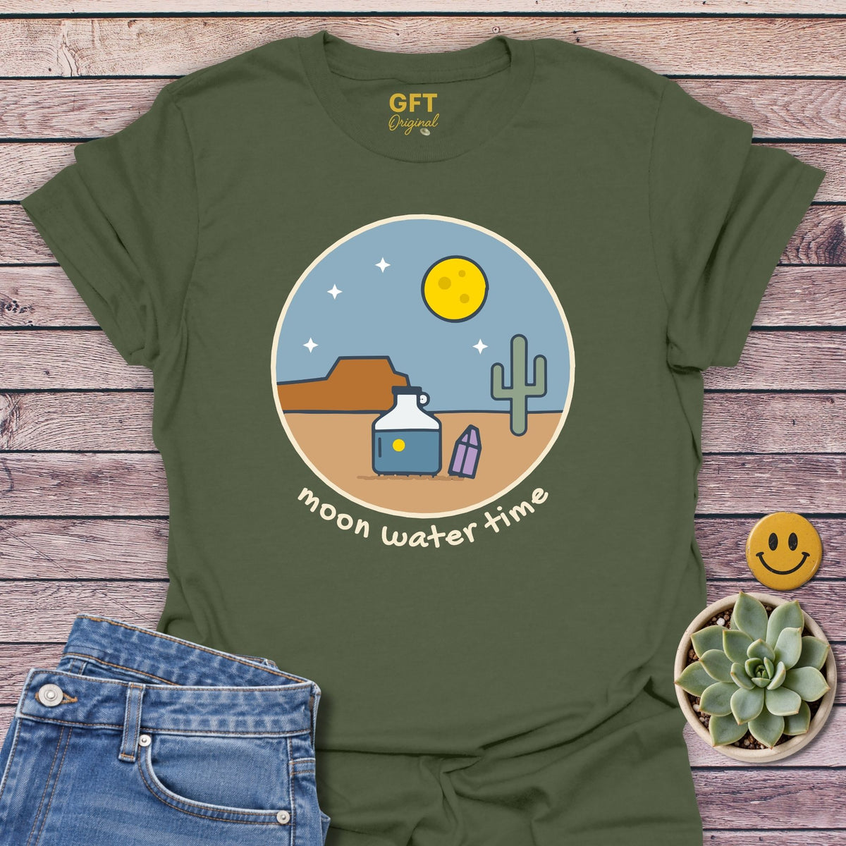 Moon Water Time T-Shirt in Military Green