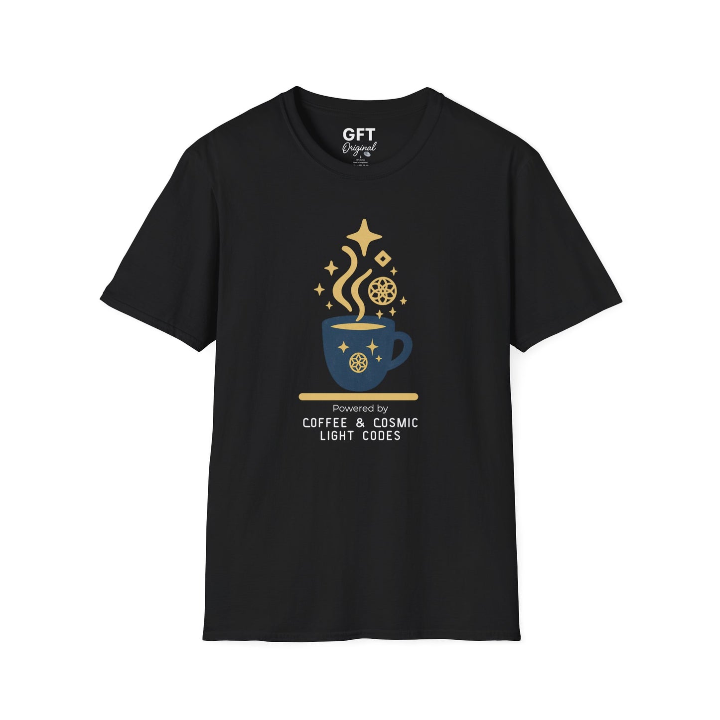 Powered by Coffee & Cosmic Light Codes - T-Shirt