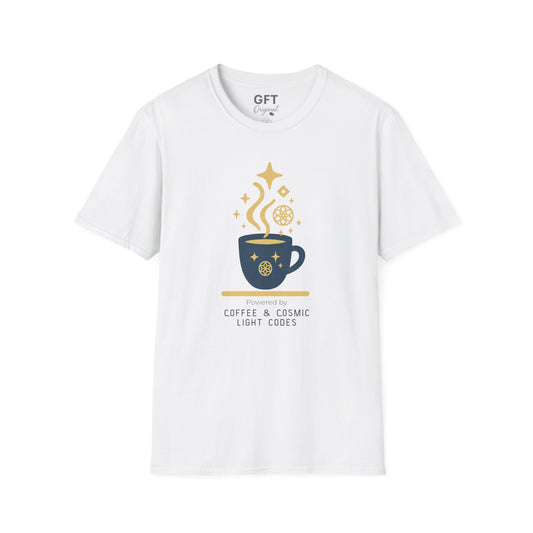 Powered by Coffee & Cosmic Light Codes - T-Shirt