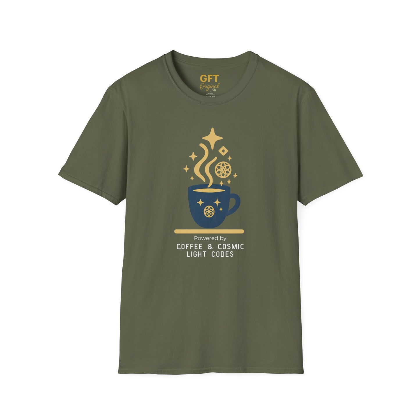 Powered by Coffee & Cosmic Light Codes - T-Shirt