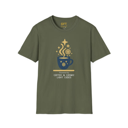 Powered by Coffee & Cosmic Light Codes - T-Shirt