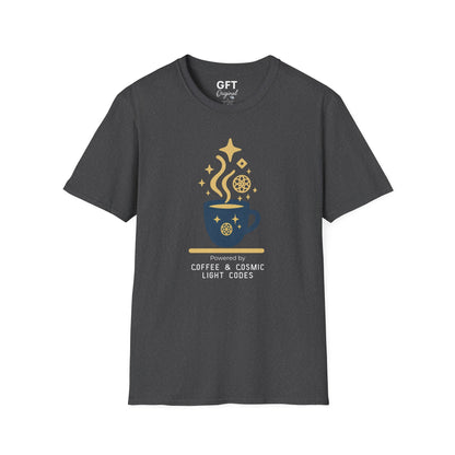 Powered by Coffee & Cosmic Light Codes - T-Shirt