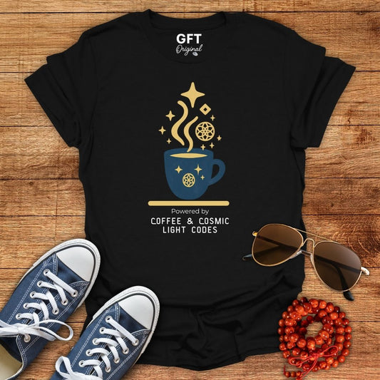 Powered by Coffee & Cosmic Light Codes - T-Shirt