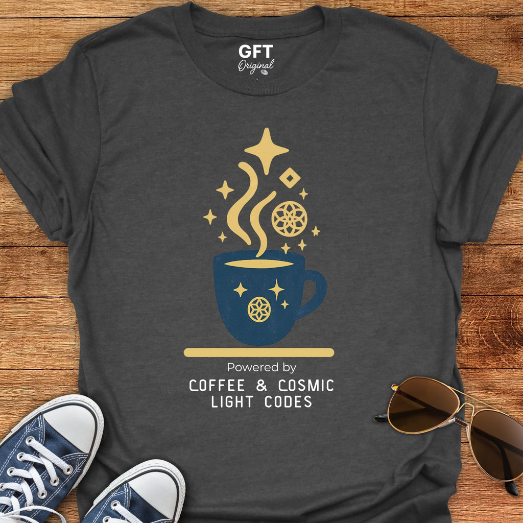 Powered by Coffee & Cosmic Light Codes - T-Shirt