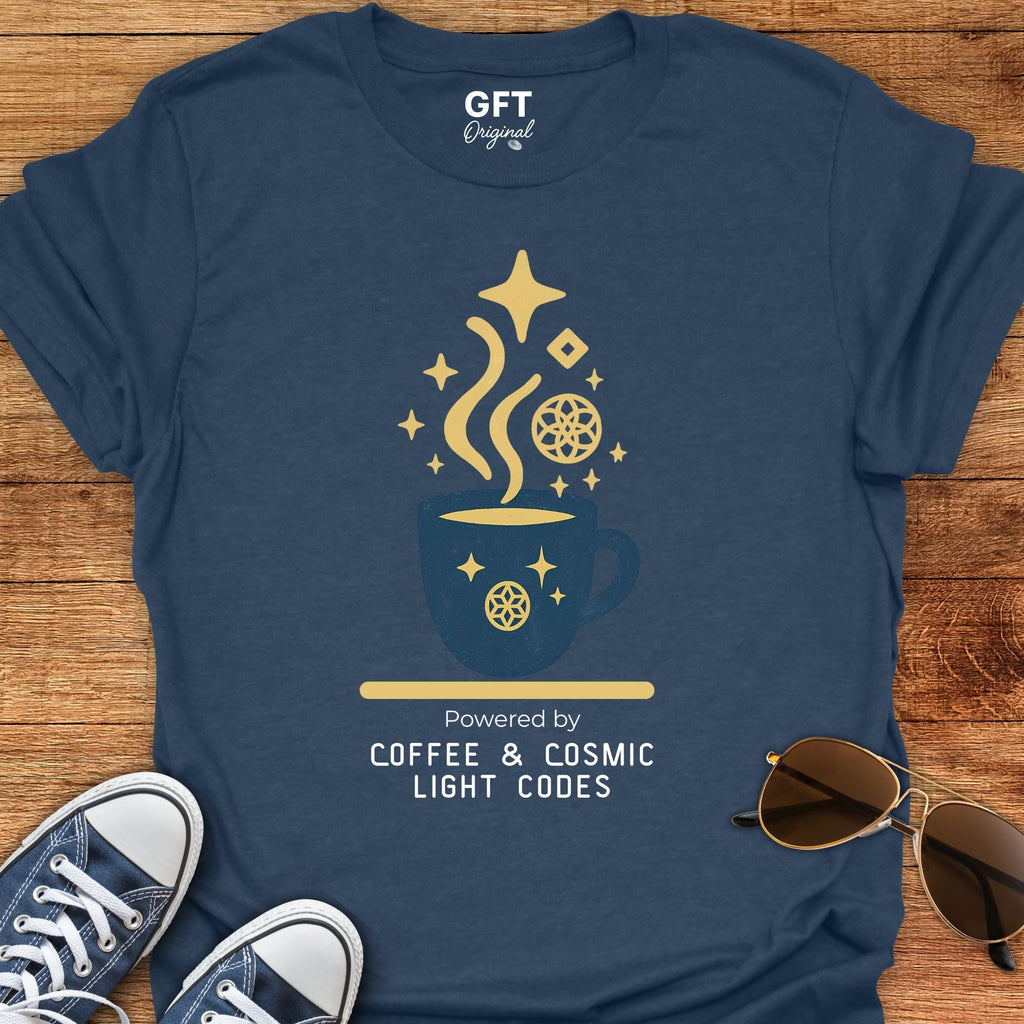 Powered by Coffee & Cosmic Light Codes - T-Shirt