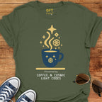 Powered by Coffee & Cosmic Light Codes - T-Shirt