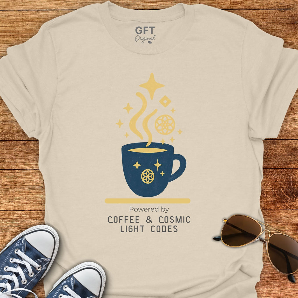Powered by Coffee & Cosmic Light Codes - T-Shirt