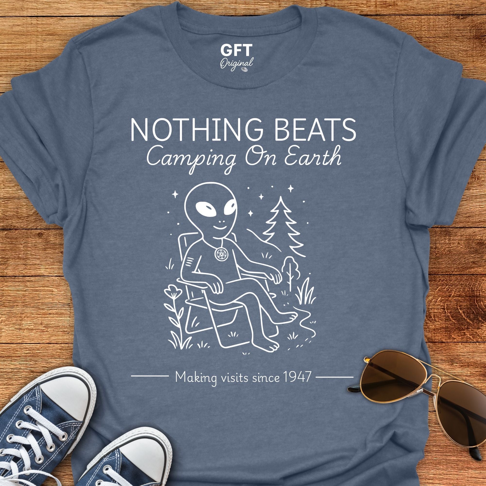 Camping on Earth Stencil  - T-Shirt