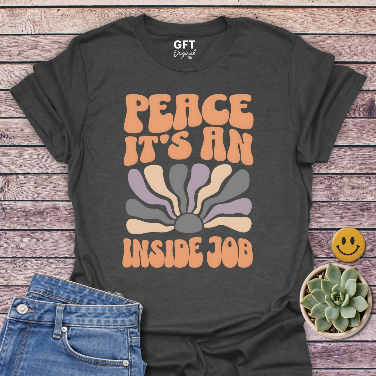 PEACE An Inside Job T-Shirt in Dark Heather