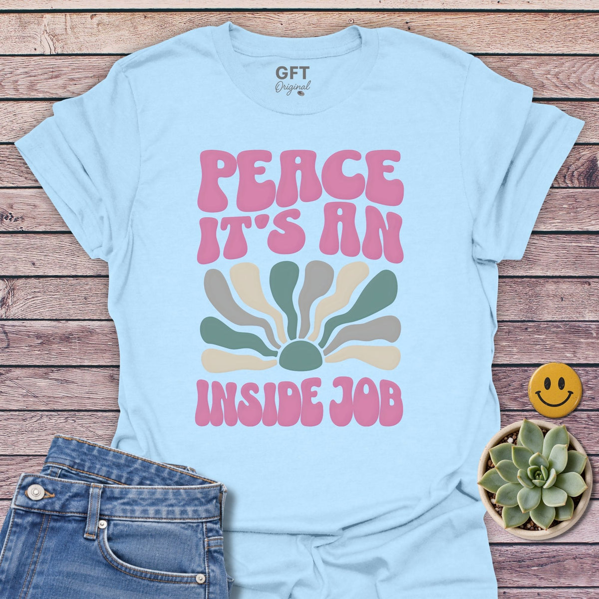 PEACE An Inside Job T-Shirt in Light Blue