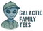 Logo of Galactic Family Tees with image of mascot, Jettan wearing a cap on a white background