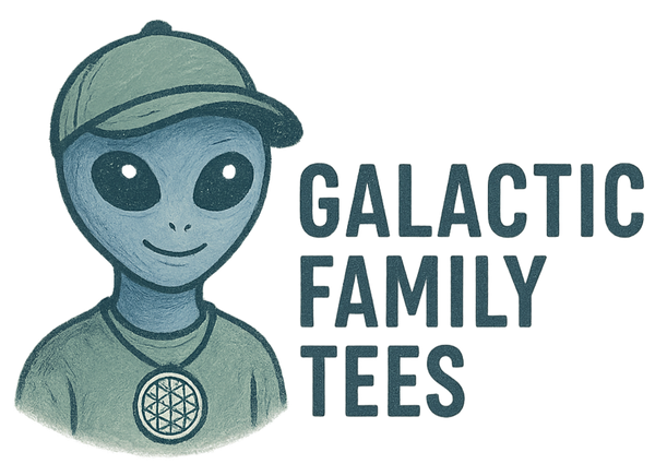 Logo of Galactic Family Tees with image of mascot, Jettan wearing a cap on a white background